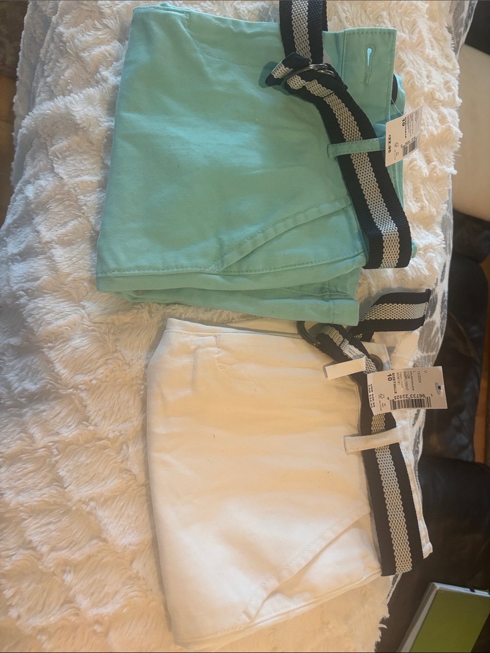 The Children's Place Mint Green and White Boys Shorts duo with Striped Belt